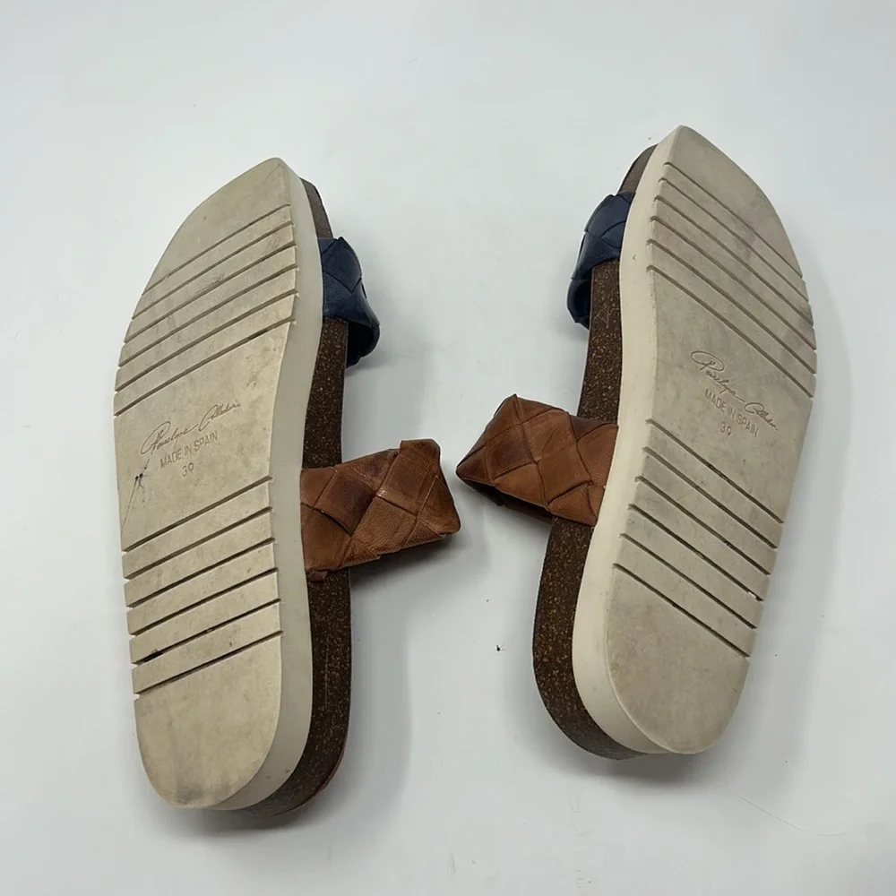 Penelope Collection Blue & Brown Slip-On Small Platform Sandals EU Size 39